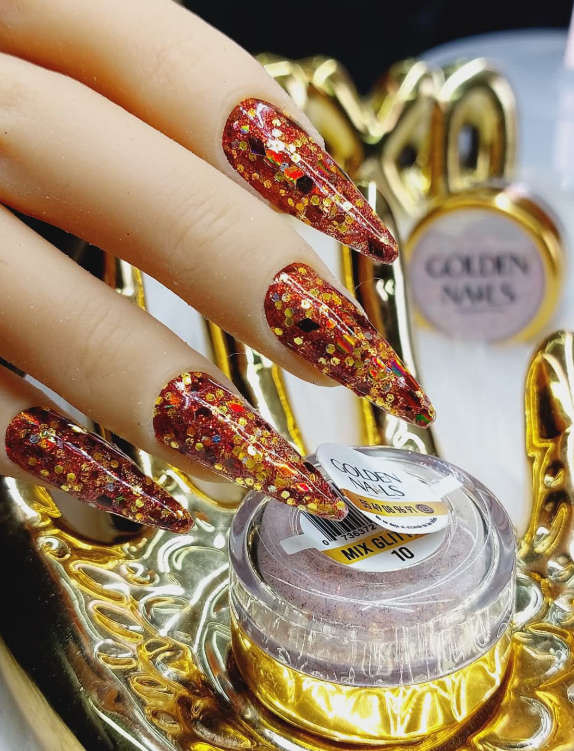MIX GLITTERY #10 GOLDEN NAILS